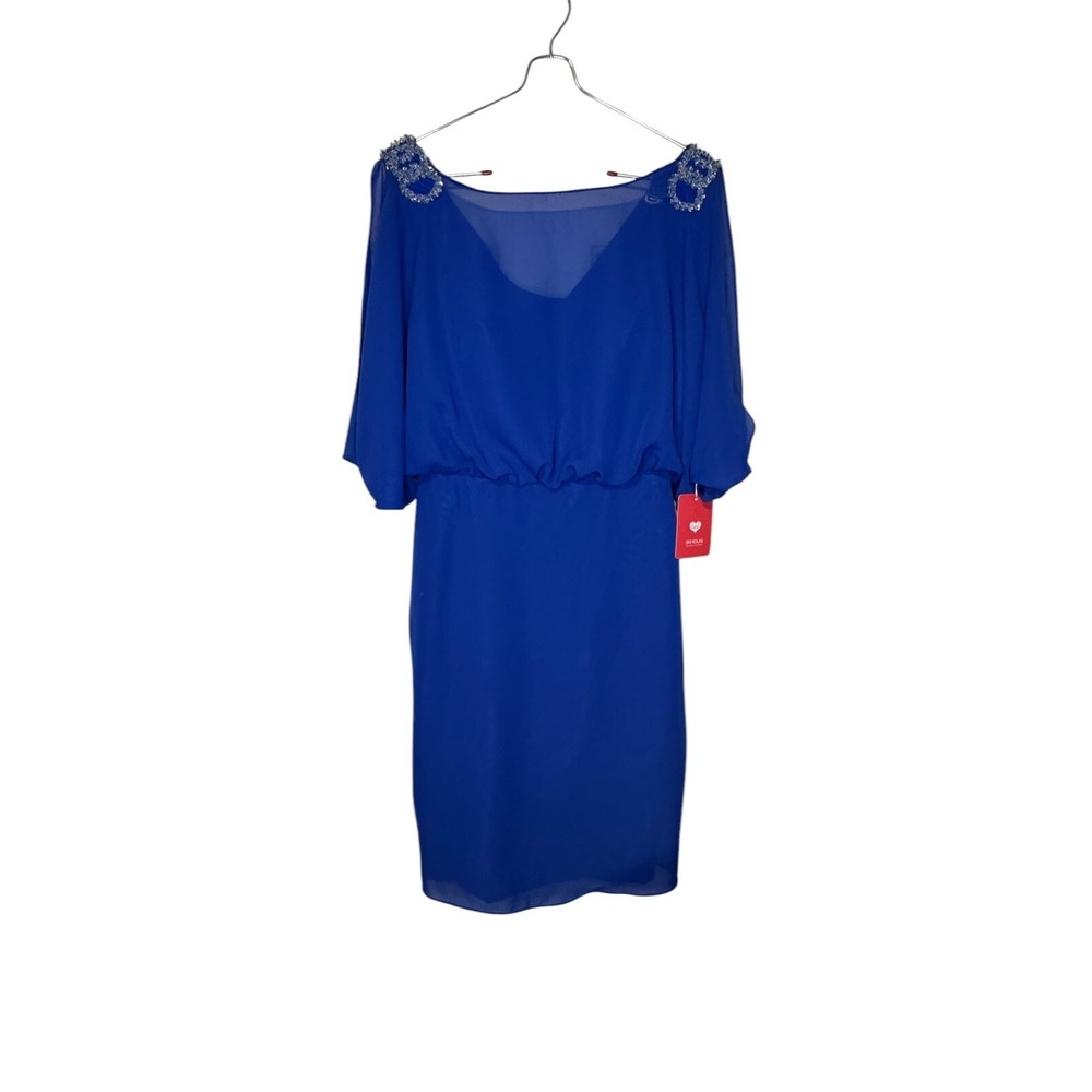 JJ's House Womens Mini Dress Blouson‎ Chiffon 3/4SleeveRoyal Blue Size 4 NWT